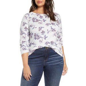 Caslon Womens Purple Floral Crew Neck Long Sleeve Cozy Sweatshirt Plus Size 3XL